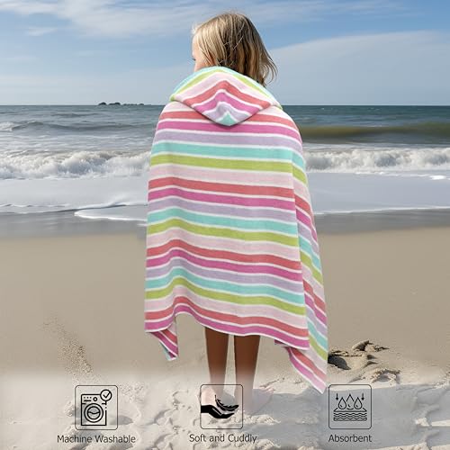 Kids Hooded Bath & Beach Towel Wrap - 100% Ring Spun Cotton 30x60