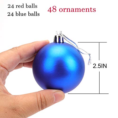 Cedilis 48-Pack 2.5 Inch Shatterproof Christmas Ornaments - Red & Blue Plastic Ball Decor