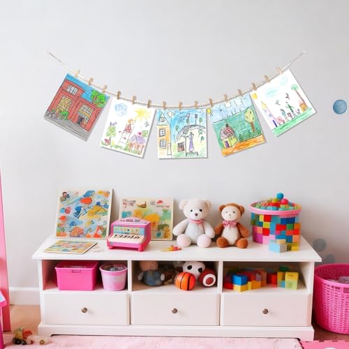 3PCS Boho Wooden Bead Hanging Photo Display with 45 Clips, 67 Inch Wall Art