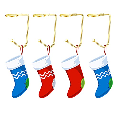 Festanlee Christmas Stocking Holders, 10 Rotatable Non-Slip Mantel Hooks in Gold
