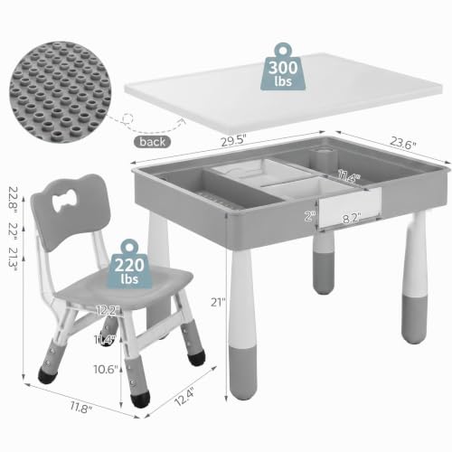 4-in-1 Kids Activity Table and Adjustable Chair Set with Storage - Grey