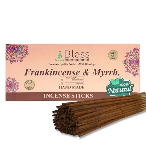 Organic Frankincense and Myrrh Incense Sticks - 100 Count Natural Hand-Dipped