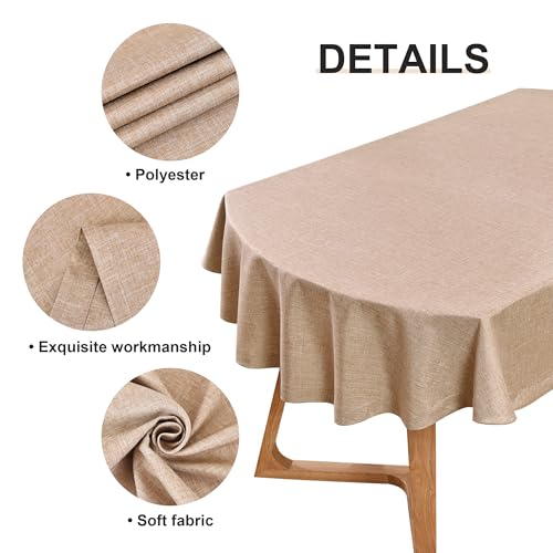 Wolkemer Faux Linen Oval Tablecloth 60 x 84 Heavy Duty, Wrinkle Resistant fabric, Farmhouse Rustic - Flaxen