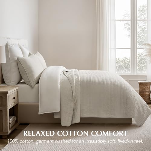 EverGrace 100% Cotton King Quilt Set - 3 Piece Lightweight Bedspread (Birch)
