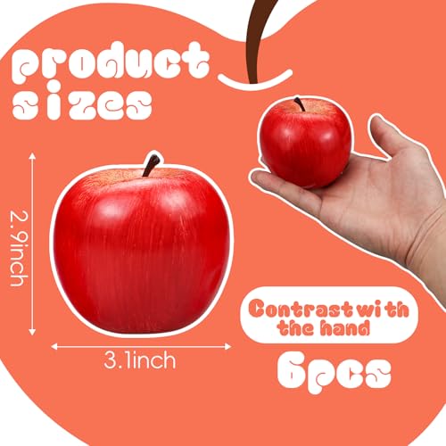 6 Pcs Artificial Red Apples - Realistic Faux Fruit for Home Decor