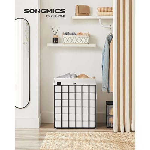 SONGMICS Laundry Hamper, 23.8 Gal. (90L) Laundry Basket, Collapsible Clothes Hamper, Black and White ULCB190W01