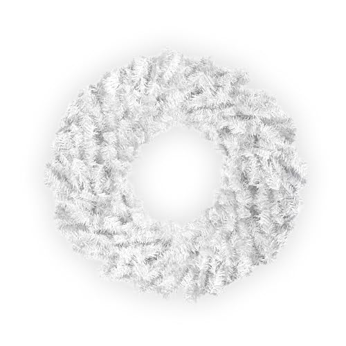 24-Inch White Artificial Christmas Wreath for Front Door and Home Decor