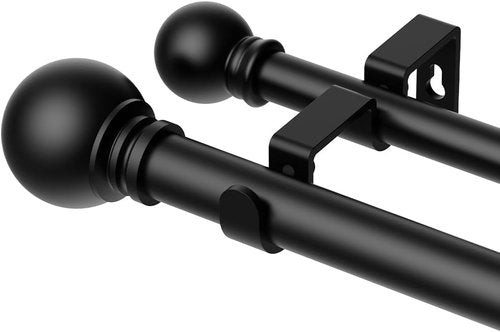 GXOACKJ Double Curtain Rods - Adjustable Heavy-Duty Drapery Rods for Windows 36-90 Inch | Black Finish