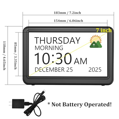 7-Inch Digital Calendar Day Clock with Date & Reminders for Seniors