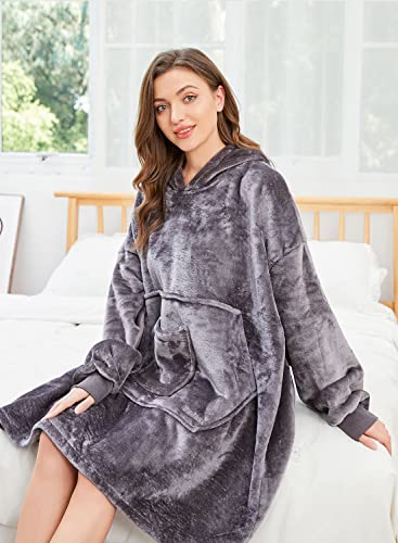 Oversized Wearable Blanket Hoodie with Sherpa Lining and Giant Pocket