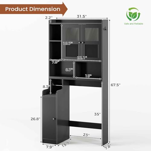 Over-the-Toilet Storage Cabinet with Glass Doors and Adjustable Shelves