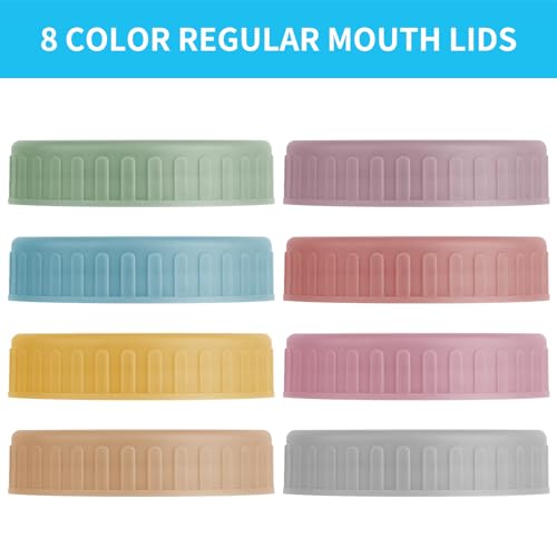 8-Pack Regular Mouth Plastic Mason Jar Lids with Silicone Rings - 70mm