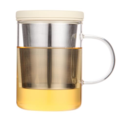 Emoi 15 oz Glass Tea Cup with Infuser & Lid, Loose Leaf Tea Brewer