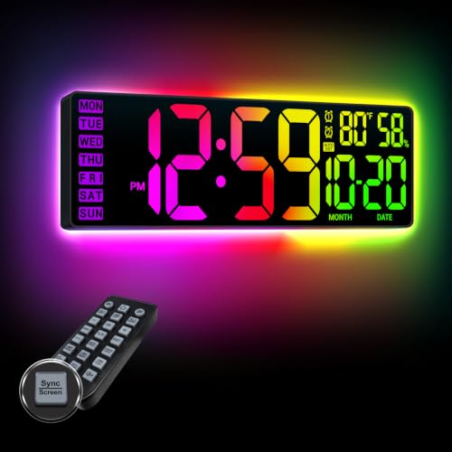 16.5" Large Digital LED Wall Clock with RGB Backlight and Remote Control