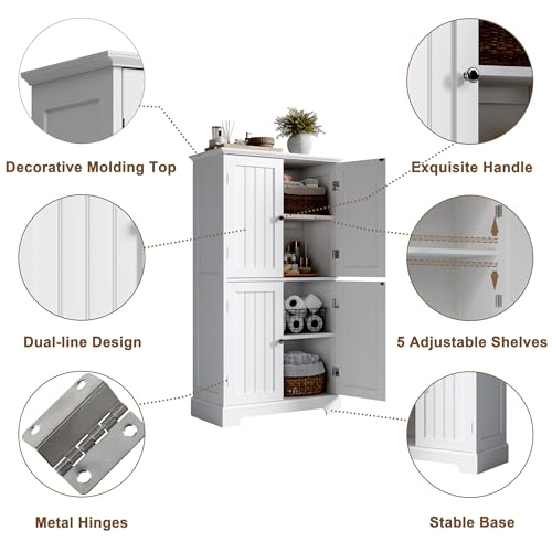 ChooChoo White Bathroom Floor Cabinet 11.81"D x 23.62"W x 43.31"H with Adjustable Shelves