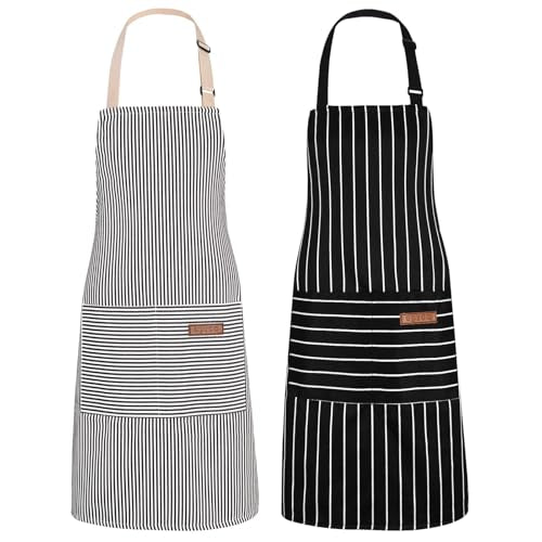2-Pack Adjustable Kitchen Apron with Pockets – Cotton-Polyester Bib Apron