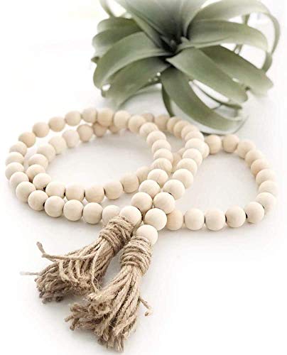 60-Inch Wood Bead Garland with Tassels - Rustic Boho Farmhouse Decor