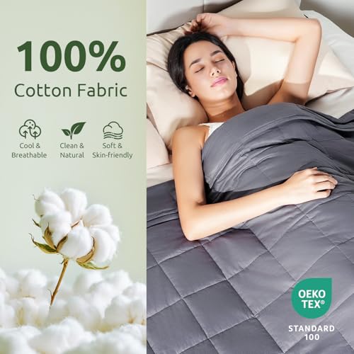 Cooling Weighted Blanket for Adults - Queen Size 60"x80" 20 lbs, Soft Cotton, Breathable, Washable, Dark Grey