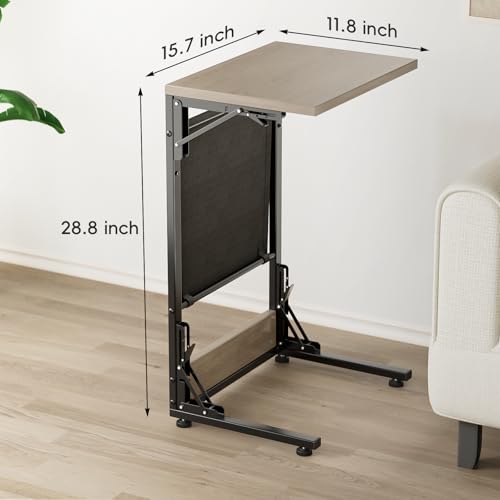 Folding C-Shaped Side Table with Storage Bag - Slim Tray for Couch and Bed