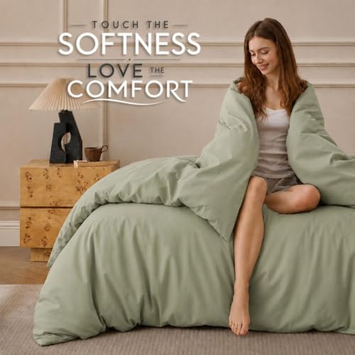 Egyptian Cotton Duvet Cover, Super King Size, Solid Sage Green