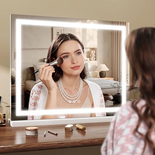 ROLOVE 23x18 Inch Makeup Mirror with Lights, Detachable Magnifier