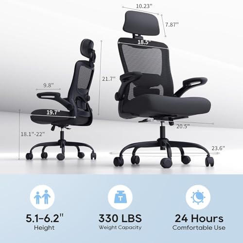 Ergonomic Office Chair with Adjustable Lumbar Support and Flip-Up Armrests