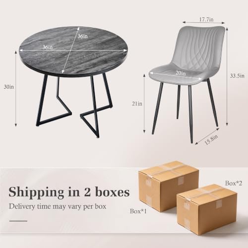 VECELO 3-Piece Round Dining Table Set for 2 with Faux Leather Chairs, Modern Grey