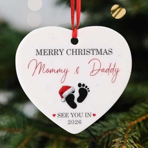 Ceramic Baby First Christmas Ornament 2025 Heart-Shaped Pregnancy Announcement Keepsake