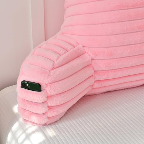 Large Reading Pillow for Adults - Back Support with Arms, Pink