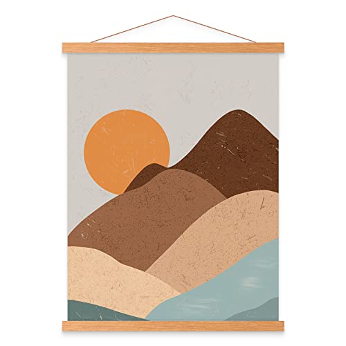 Benjia Magnetic Poster Hanger 8 Inch Teak Wood Frame for Art Prints Photos
