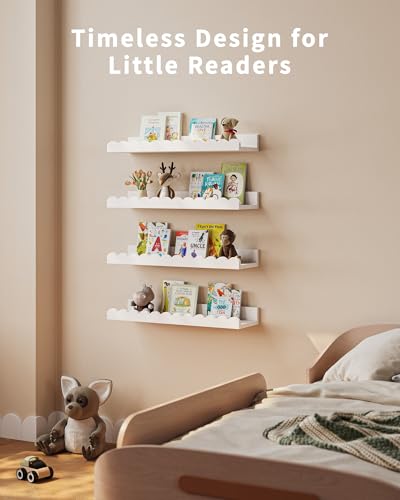 White Floating Nursery Book Shelves - 4-Pack Scalloped Wall Shelves