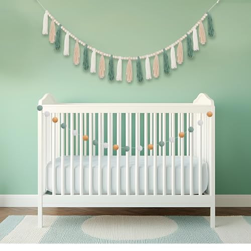 Boho Tassel and Pom Pom Garland Set - Sage Green Cotton Wall Decor