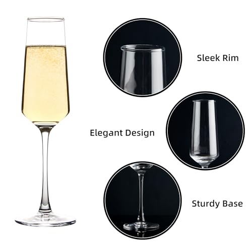 8 Pack Champagne Glasses Set - 7.5 oz Modern Sparkling Wine Flutes, CZUMJJ