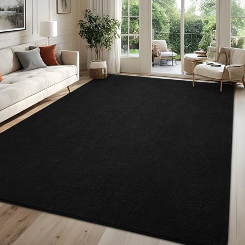4x6 Black Area Rug, Washable Memory Foam Minimalist Indoor Carpet