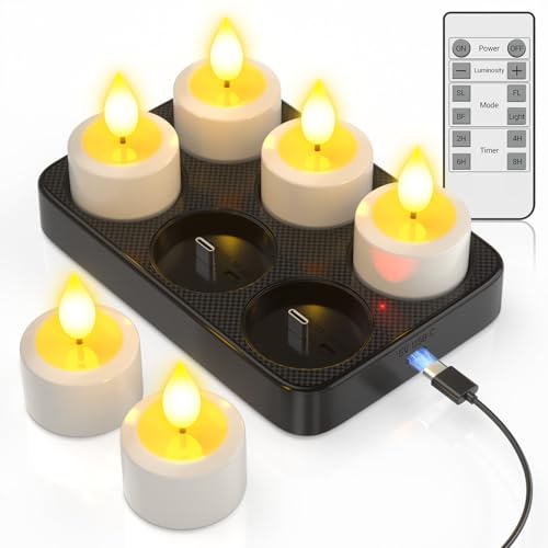 Rechargeable Tea Lights with Remote & Timer - Flameless LED Candles, Eco-Friendly, Battery-Free, 6 Pack