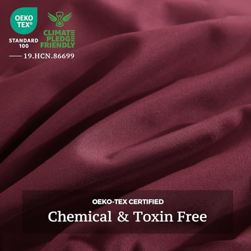 Burgundy Queen Duvet Cover Set - 3 Piece Soft Microfiber Bedding with Shams