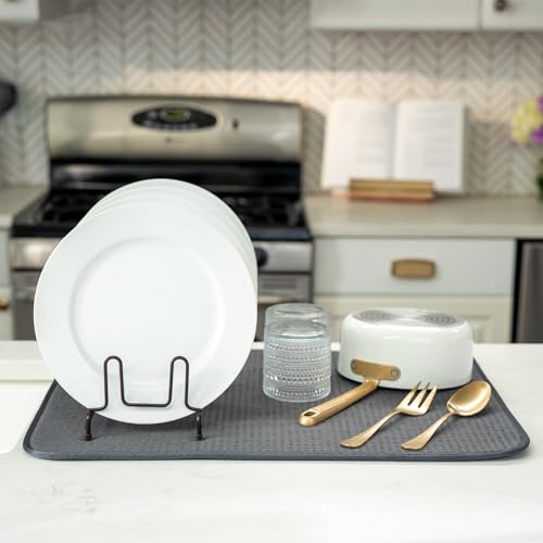 Absorbent Microfiber Dish Drying Mat - XL 18" x 24", Charcoal Grey