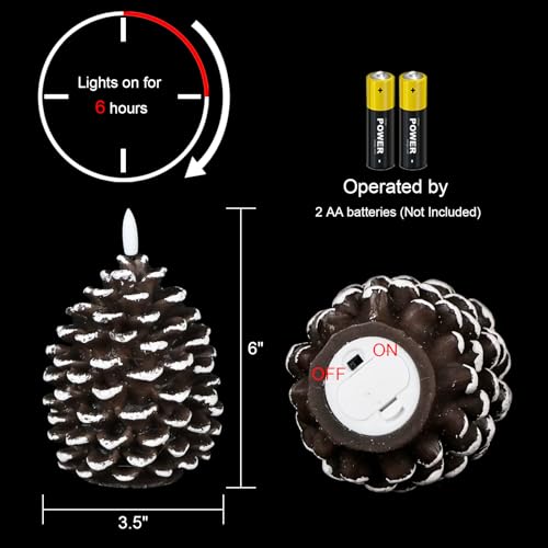 Wondise Pine Cone Flameless Candles with 6H Timer - 2 Pack 3.5" x 6" (White Variation 5-White)