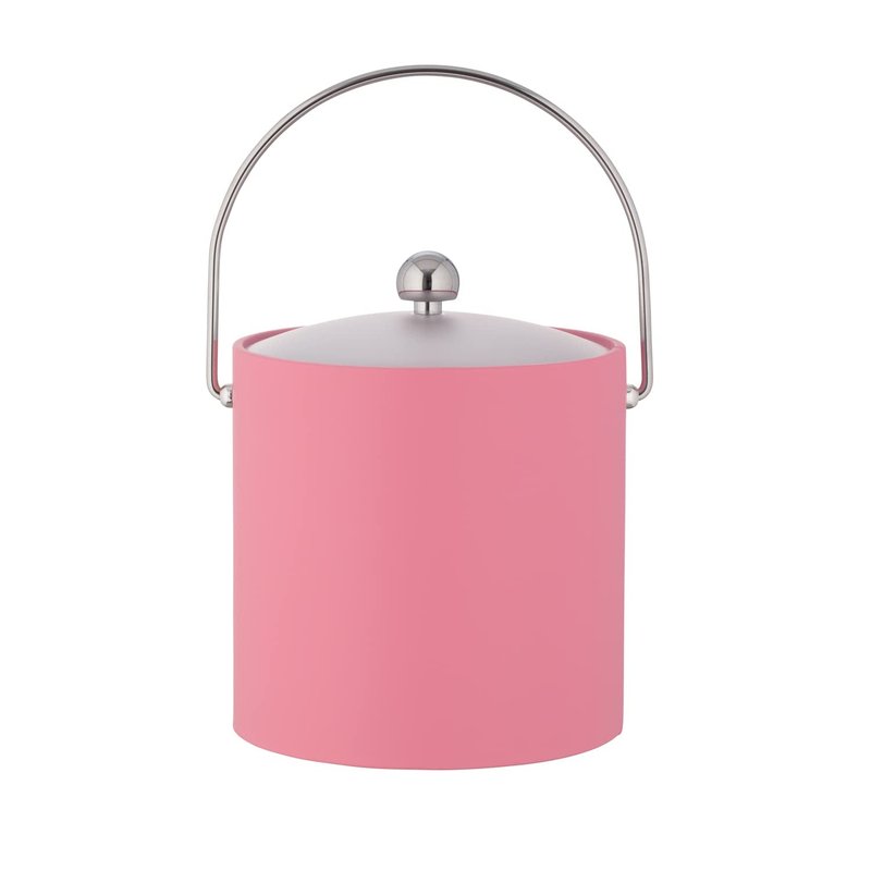 Kraftware Fun Colors - 3qt Ice Bucket with a Chrome Bale Handle, Chrome Astro Knob, and Frosted Acrylic Cover (Pink)
