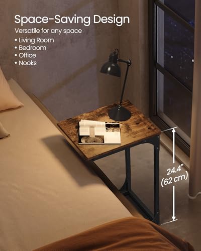 C-Shaped End Table, Small Sofa Side Table with Metal Frame, Rustic Brown