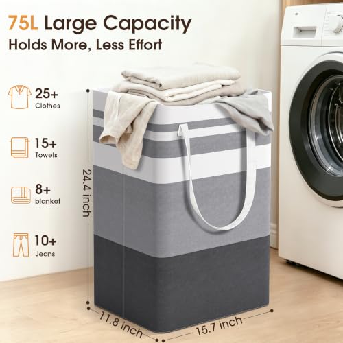 HomeHacks 2-Pack Large 75L Laundry Hamper - Collapsible Waterproof Grey