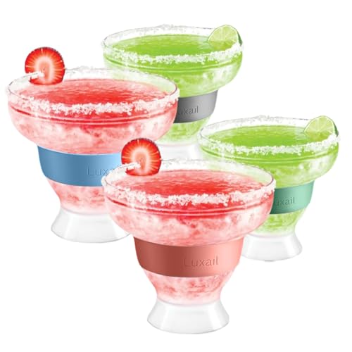 Luxail Multicolor Plastic Margarita Glasses Set of 4, Double Wall Insulated Chill Cups