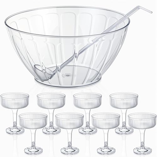 1.8-Gallon Plastic Punch Bowl Set with Ladle and 8 Detachable Cups