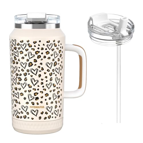 64 oz Insulated Stainless Steel Tumbler with Handle and Leak-Proof Straw