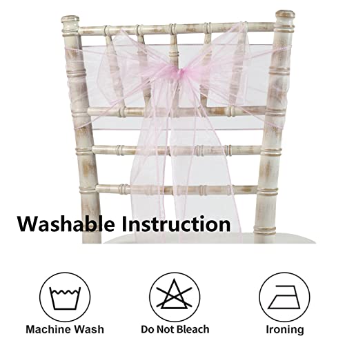 Pink Organza Chair Sashes 50 Pack - 7x108 Inch Bow Ties for Weddings