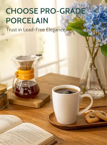 Sweese 16oz Porcelain Coffee Mug Set of 6 - White, Includes 6 Pack, Latte, Tea & Hot Chocolate Cups