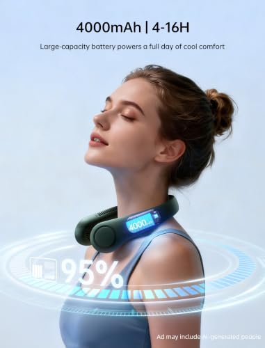 JISULIFE Portable Bladeless Neck Fan 4000mAh 5-Speed Dark Green