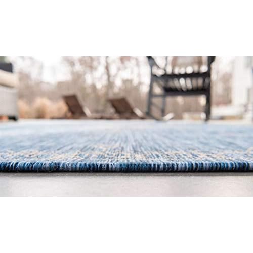 Unique Loom Outdoor Traditional Collection Area Rug - Antique (4' 1" Round, Blue/ Gray)