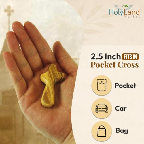 Handcrafted Olive Wood Pocket Cross - 2.5 Inch Comfort Prayer Cross