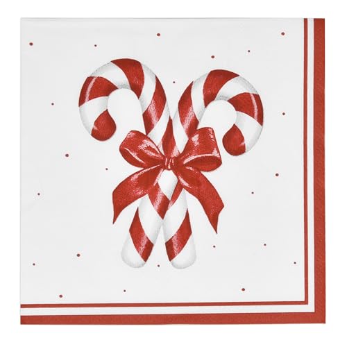 Christmas Candy Cane Cocktail Napkins - Pack of 100 Holiday Party Paper Serviettes